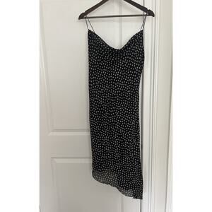 Kathie Lee VTG 90s Midi Dress Black White Ring Dot Print Cowl Neck Sz. 12 Y2K
